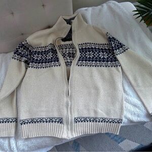 Men's Cream and Blue Patterned Sweater